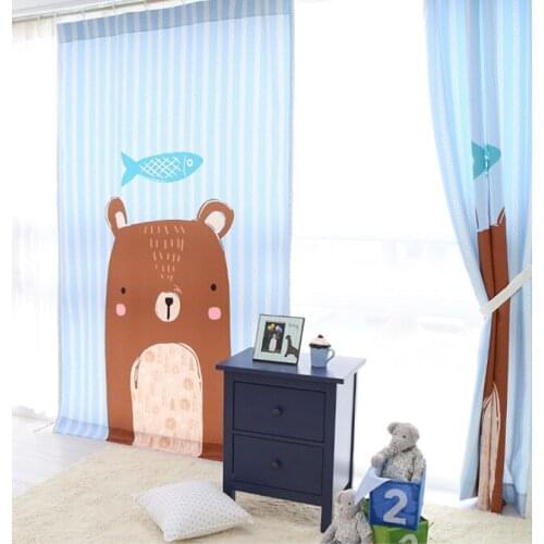 The New 3D Digital South Korea Cartoon Curtains The Little Bear Love Fish Children Room Curtains Customized