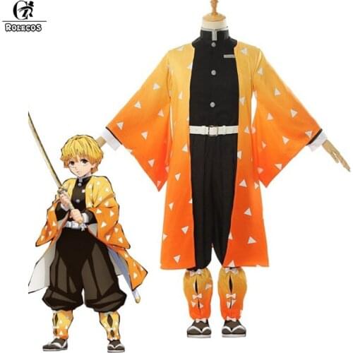 ROLECOS Kimetsu no Yaiba Cosplay Demon Slayer Agatsuma Zenitsu Cosplay Costume Men Kimono Halloween Costume