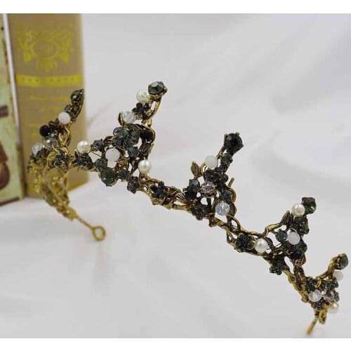 Vintage Baroque Bridal Crown Handmade Beaded Black Crown Evening Dress Accessories Hair Accessories Bridal Headdress