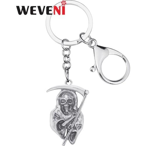 WEVENI Halloween Alloy Plated Antique Gold Grim Reaper Keychains Cute Keyring Jewelry For Women Kid Friends Funny Gift Accessory