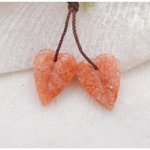 Natural Sun Stone carved Heart-shaped leaves fashion woman Earrings bead, Jewelry For Women Earrings Making 18x14x3mm,2.3g