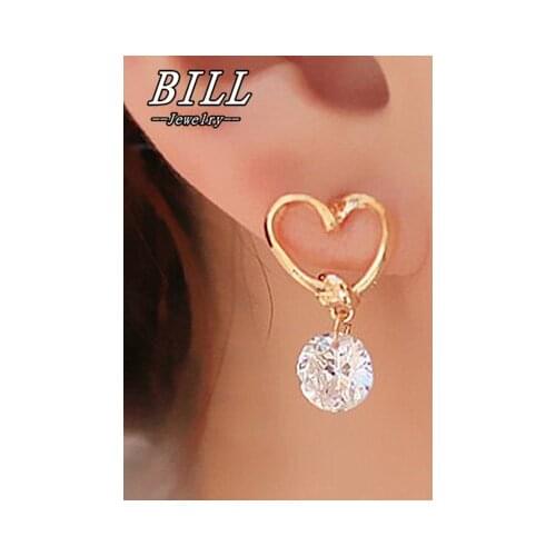 Stud Earing Girl Brinco Pendientes CZ Bijoux Zircon Heart Stud Earrings For Women Wedding Jewelry Accessories Earings