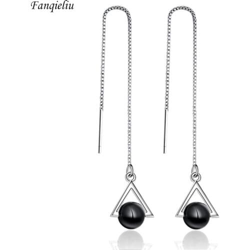Fanqieliu Natural Stone Opal Beads Dangle Earrings Long Ear Line 925 Sterling Silver Chain Drop Earrings For Women FQL193275