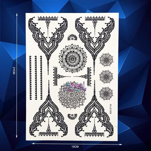 1PC New Black Henna Fake Waterproof Tattoo Body Art ABMLS1006 Women Temporary Tattoo Sticker Flower Jewelry Designs Selfie Tatoo