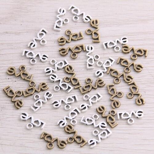 200PCS 7X12mm Two Color Vintage Metal Zinc Alloy mini Letters love Charms Fit Jewelry Animal Pendant Charms Makings