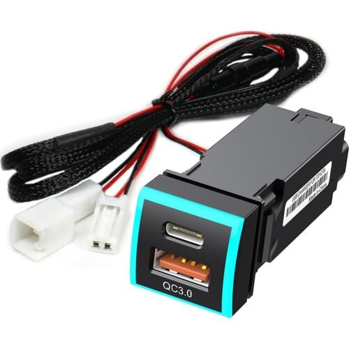 22x22mm Car Charger Type C USB Quick Charge 3.0 Fast Car Phone Charger Adapter for Toyota