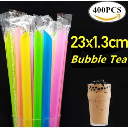 400PCS Extra Long Wide 23x1.3cm Bubble Tea Straw Plastic Drinking Straws Colors Transparent Boba Tea Milk Smoothie Bar Accessory