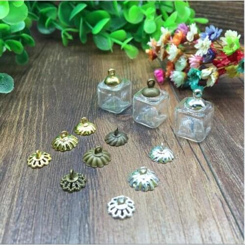 50sets/lot 13mm squares Glass Bubble with cap set jewelry finidings supplies handmade glass vial pendant Ice Cubes glass pendant