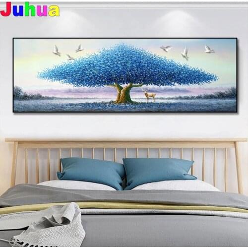 Abstract Art Blue Tree DIY Diamond Painting 5d deer Cross Stitch Diamond Embroidery landscape Needlework Picture Of Rhinestones