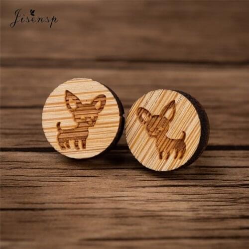 Jisensp New Arrival Chihuahua Wooden Earrings for Women Cute Dog Stud Earrings Lover Wood Jewelry Animal Earring bijoux