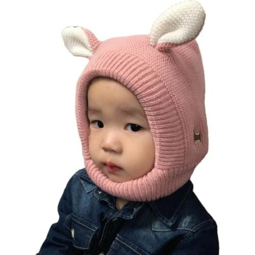 Doitbest 2-6 Y Solid kids Winter hats Beanies Baby Child knitted hat boys girls Cartoon puppy velvet knitting Earflap Cap