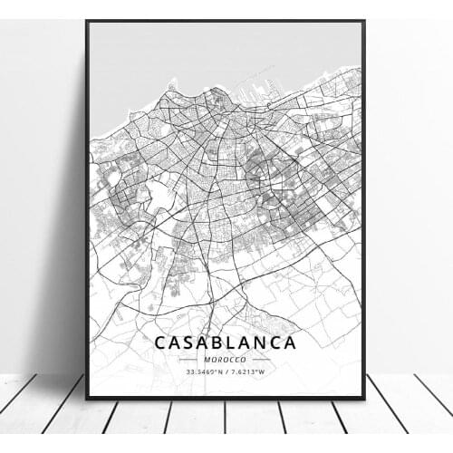 Rabat Tangier Casablanca Marrakech Morocco Canvas Art Painting Map Living Room Kitchen Poster