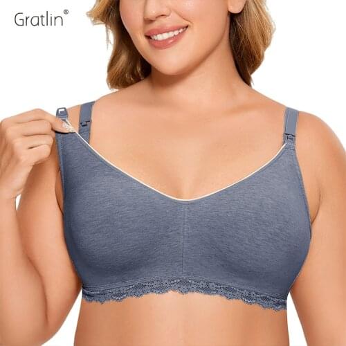 Gratlin Womens Breastfeeding Plus Size Wirefree Cotton Maternity Nursing Bra