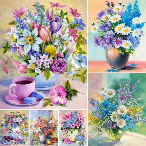 5D DIY Flower Vase Diamond Painting Full Square Full Diamond Embroidery Rhinestone Picture Mosaic Decoration Cross Stitch Kit
