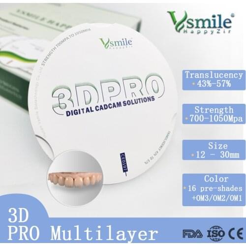 Dental 3D Pro Multilayer Zirconia Disc for A1/A2/A3 Anterior Crown Up To 6 Units Bridges Compated Zirkonzahn CADCAM System