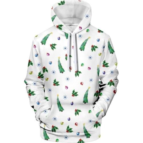Factory shipping mens clothing Christmas creative printing 3D digital printing pullover 3D drawstring hooded sweater