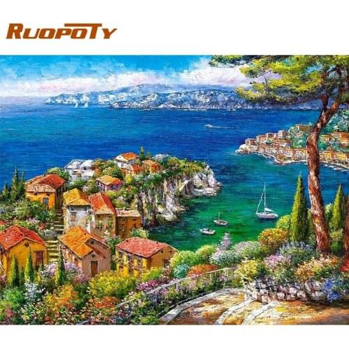 RUOPOTY Frame DIY Oil Painting By Numbers For Adults Landscape Paint On Canvas Home Decors 60x75cm Wall Artwork Seaside Vacation
