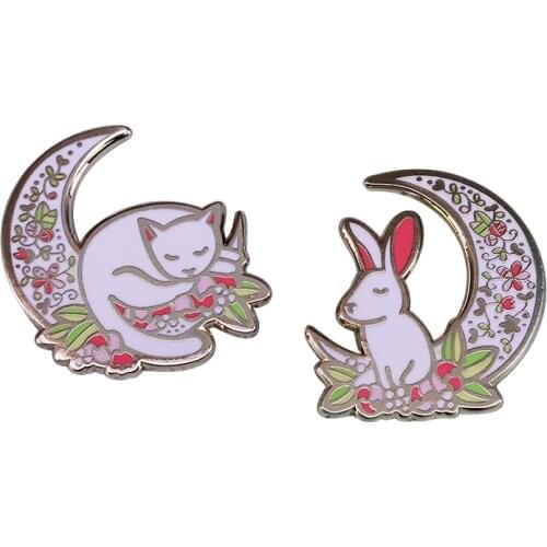 Cat and Rabbit Hard Enamel Pin Badge Set