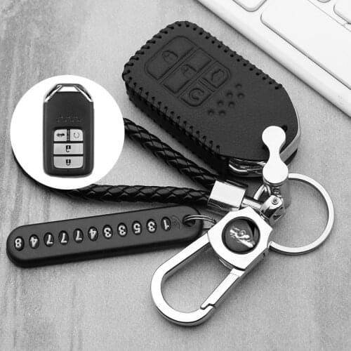 Genuine Leather 4 Buttons Car Keyless Smart Key Fob Case Cover for Honda Civic Accord Pilot CRV 2015 2016 2017 2018 2019 2020