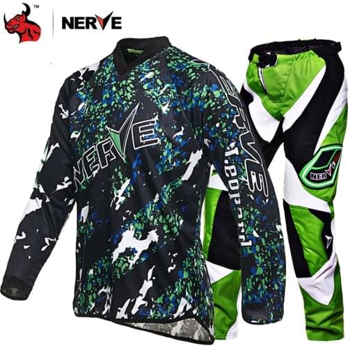NERVE Men Motocross Suit Motorcycle Jacket Motocross Jacket Motorcycle Suit T-shirt Set Breathable Tight Long Tops & Pants