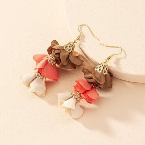 2021 New Vintage 3 Cloth Flowers Restore Ancient Ways Temperament Bumps Color Drop Earrings for Women
