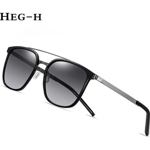 HEG-H Design Polarized Sunglasses For Men Vintage Square Anti-glare Womens Gradient Sun Glasses Alloy Frame Shadows Male UV400