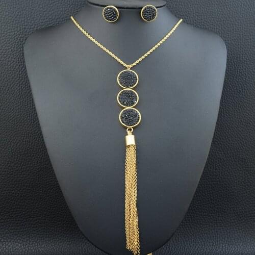 Wholesale Stainless Steel Vintage Jewelry Chain Charm Necklace With Long Pendant And Earrings Sets For Women SEDLBQDF1