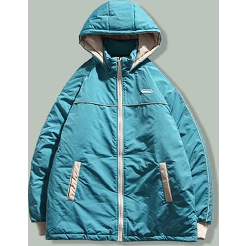 Hip Hop Line Decoration Patchwork Hooded Parka Mens Harajuku Streetwear Oversized Parkas Winter Thicken Keep Warm Couple Jacket