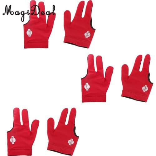 Outdoor 3 Pairs High Quality Elastic Nylon Three Finger Billiards Snooker/Pool Cue Glove Red for Indoor Games Billiards Accessor
