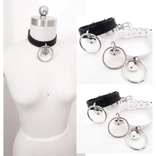 Handmade Harajuku 100% Handcrafted Punk Rock Safe Heart Big O Round Lock Key Choker, Buckle Leather Collar Necklace