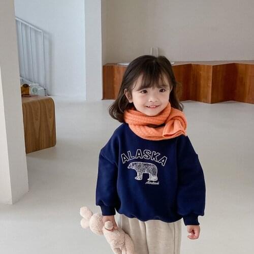 Winter boys and girls sea bear printing thick fleece lining sweatshirts Kids children warm Tops pullovers