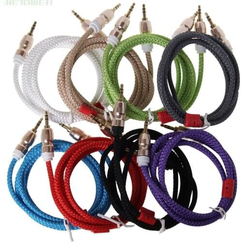 1m Car Aux Cord Nylon Jack Audio Cable 3.5 mm to 3.5mm Aux Cable Male to Male Cloth Audio Aux Cable Gold Plug 300pcs/lot