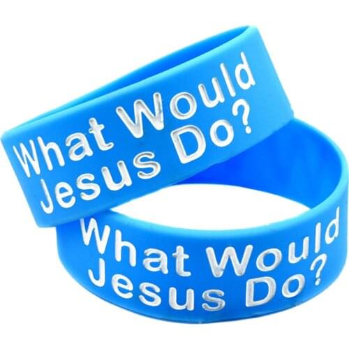 1PC What Would Jesus Do WWJD Silicone Wristband 1 Inch Wide Religious Faith Jewelry Blue