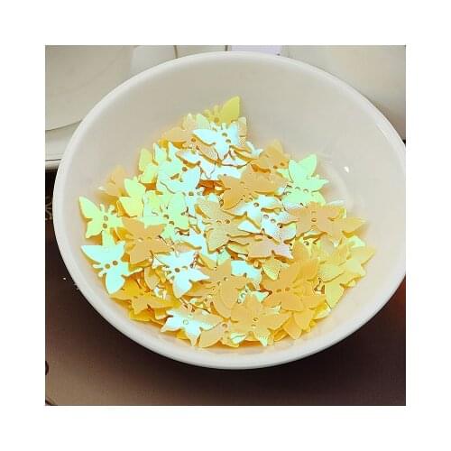 1000pcs Loose Butterfly Sequins 12*17mm PVC Sequin Flat Paillette Decoration With 2 Holes Yellow AB Confetti
