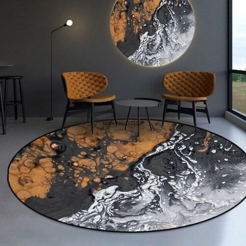 3D Marble Abstract Round Carpet Natural Landscape Green Gold Carpet for Living Room Modern Anti-slip Childrens Mat
