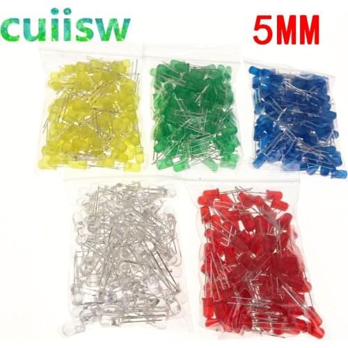 500pcs 5mm LED diode Light Assorted Kit DIY LEDs Set White Yellow Red Green Blue
