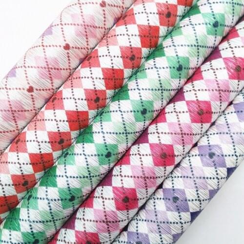 Amonglitter Tartan Plaids Printed Synthetic Leather Faux Leather Fabric Sheets for DIY Bows Bags 21x29cm A4 size MB026