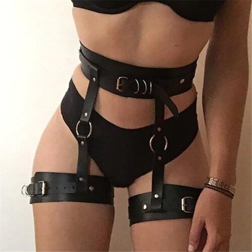 DYEFROB Bondage Thigh Lingerie Cage Leather Harness Belts for Women Erotic Adult Leg Suspenders Garter Sexy Wear Accessories