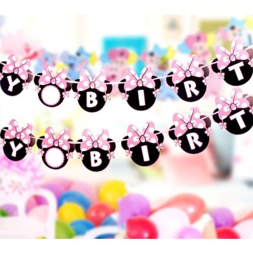 1set Minnie mouse Girl first birthday anniversaire party Decor Bunting Banner Letter Pastel Baby Shower Banner party Decor Set