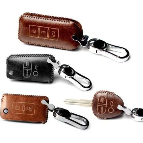 Cowhide Leather Car Remote Key Shell Case For Mitsubishi outlander ASX Eclipse LANCER Grandis Pajero