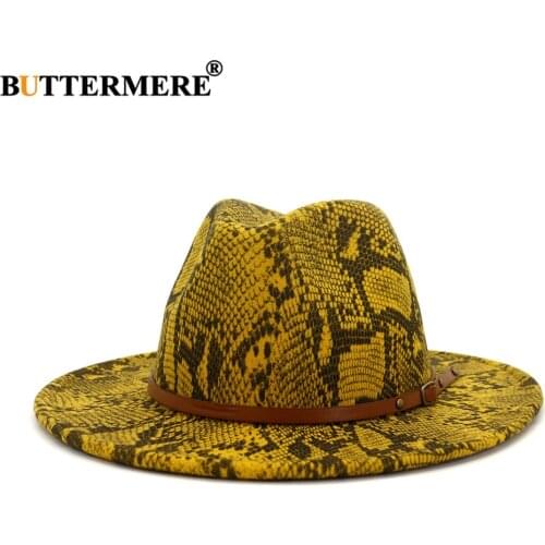 BUTTERMERE Serpentine Pattern Wool Felt Jazz Fedora Hat Women Men Wide Brim Panama Party Male Female Brand Trilby Cap Chapeau
