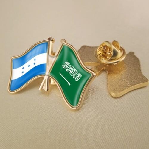 Honduras and Saudi Arabia Crossed Double Friendship Flags Lapel Pins Brooch Badges