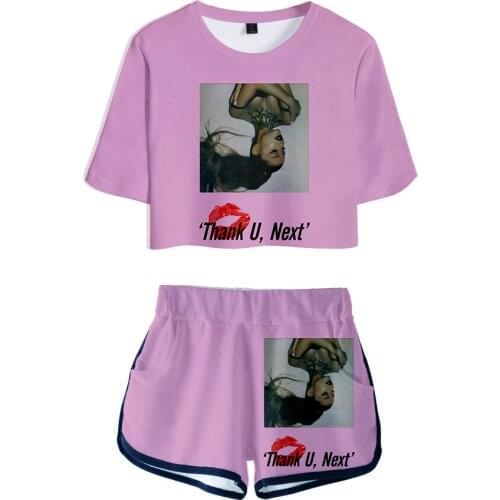 Hot sale Women Ariana Grande 3D T-shirt Sets Print Ariana Grande Two Piece Set+Short Pants Girls Summer Dew navel t-shirt Suit