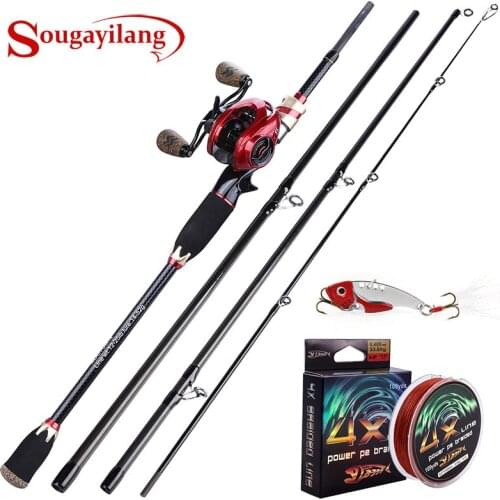 Sougayilang 1.8-2.1M 4 Section Carbon Fiber Baitcsting Rod and 8 :1 High Speed fishing Reel Drag Power 8kg Casting Reel Combos