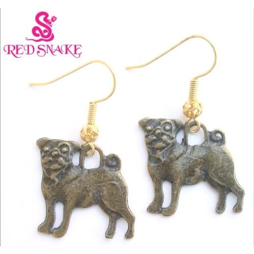 RED SNAKE Retro color Lovely Pug Dog Earrings for Women
