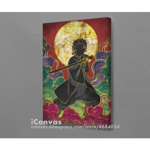 Tanjiro Demon Slayer Colorful design Poster Framed Wooden Canvas Wall Art Decoration Prints for Room Home Frame Decor Painting