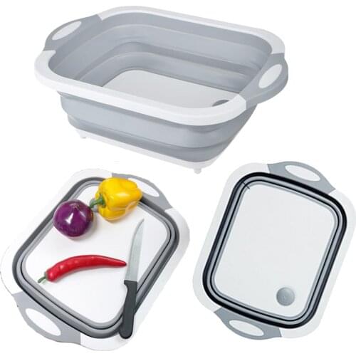 Multifunction Folding Cutting Dish Board Plastic Storage Basket Silicone Drain Basket Kitchen Storage Organizer Tools Wash Basin
