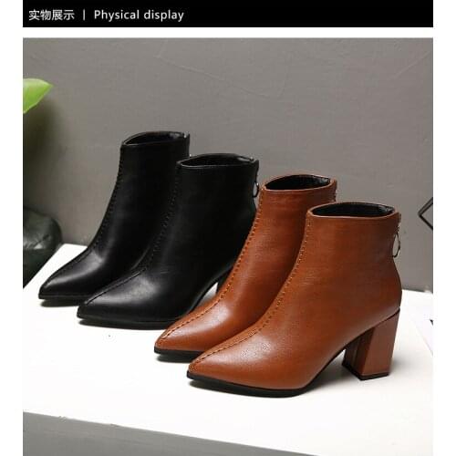 New pointed female boots high heel thick with Martin boots fashion back zipper womens shoes heel 8cm