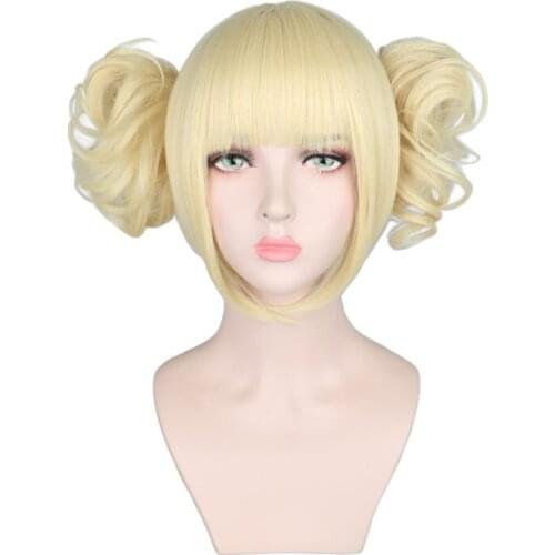 Anime My Boku no Hero Academia Akademia Himiko Toga Short Light Blonde Ponytails Heat Resistant Cosplay Costume Wig+Cap