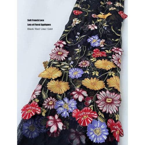 Lovely 5 yards Wedding French Net Lace Rich African Mesh Fabric with Appliques Big Occasional Sewing Tulle Clothes Floral Gown